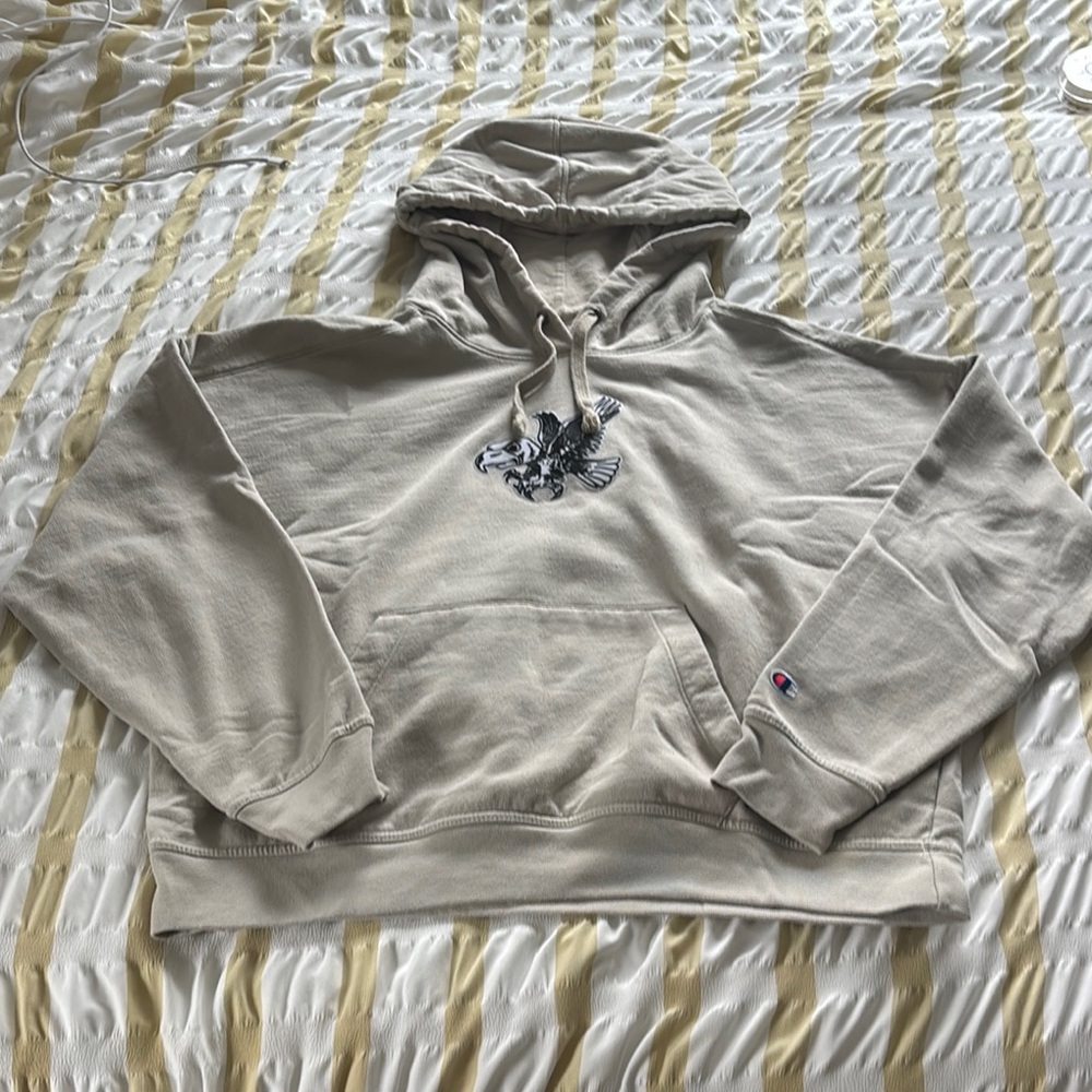 Champion Beige Hoodie with Embroidered Logo